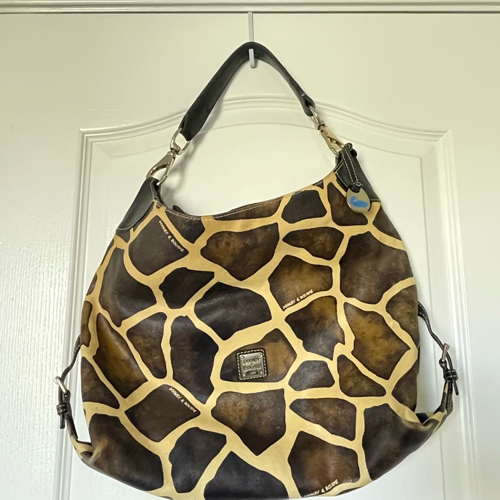 Large Dooney & Bourke Giraffe Print Brown and Tan Hobo Bag